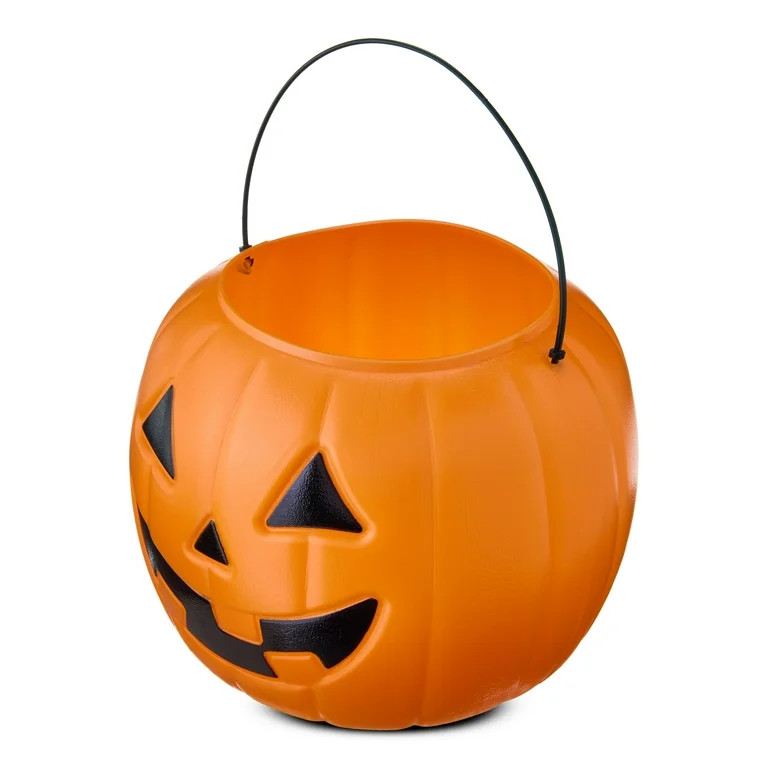 Plastic Jack-o'-Lantern Trick or Treat Pail, Orange, 8.5", Halloween by Way To Celebrate | Walmart (US)