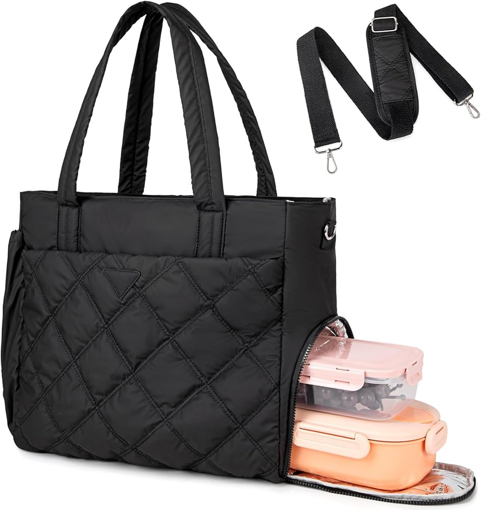 MYHOZEE Puffer Womens Tote Bags for Work Lightweight Work Bag with Luch Compartment, 15.6 inch La... | Amazon (US)