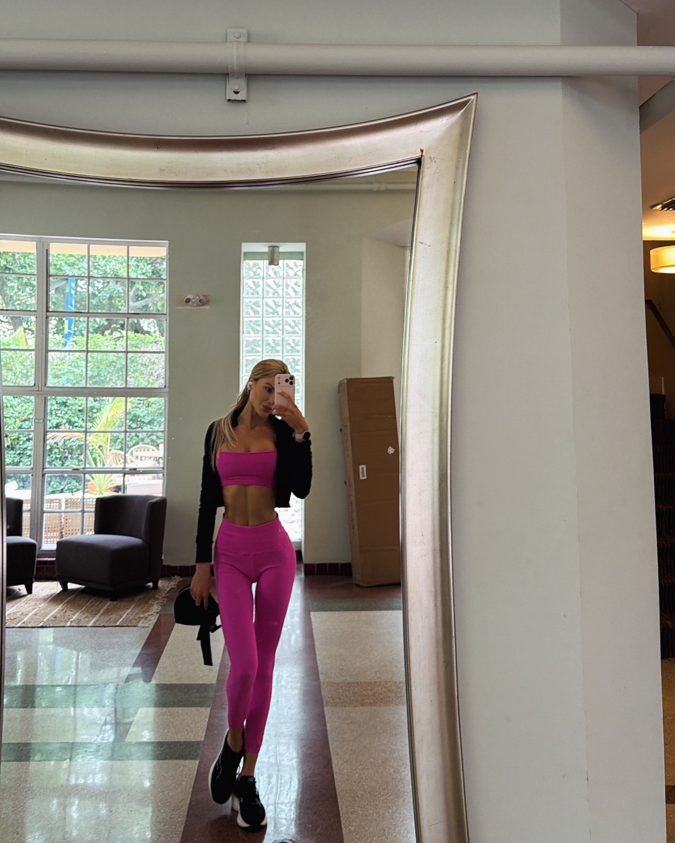 Pink FP matching set! The Good Karma leggings are so stretch and comfortable. Perfect for Pilates, weight lifting or running! 