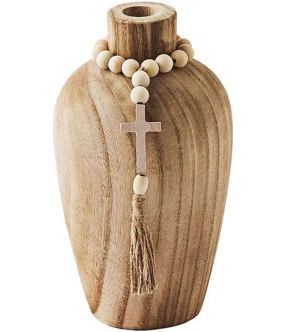 White House Collection Wood Bead With Cross Charm Vase | Dillards