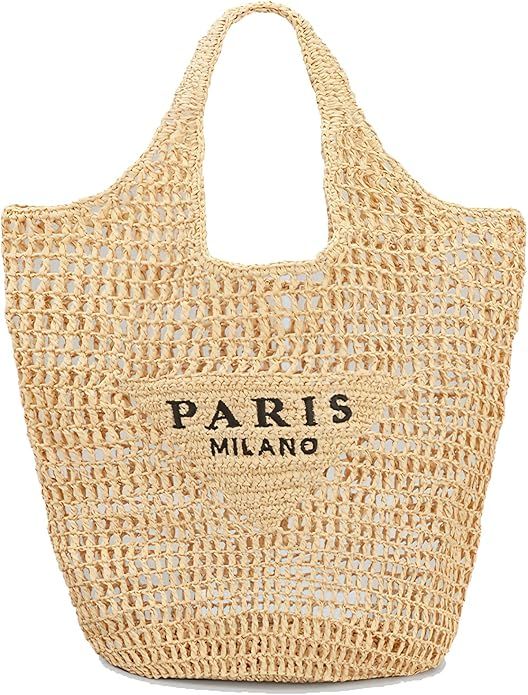 DOMT Woven Tote Bag for Women, Straw Beach Bag, Folding Shoulder Bag, Perfect for Holidays, Beach... | Amazon (US)