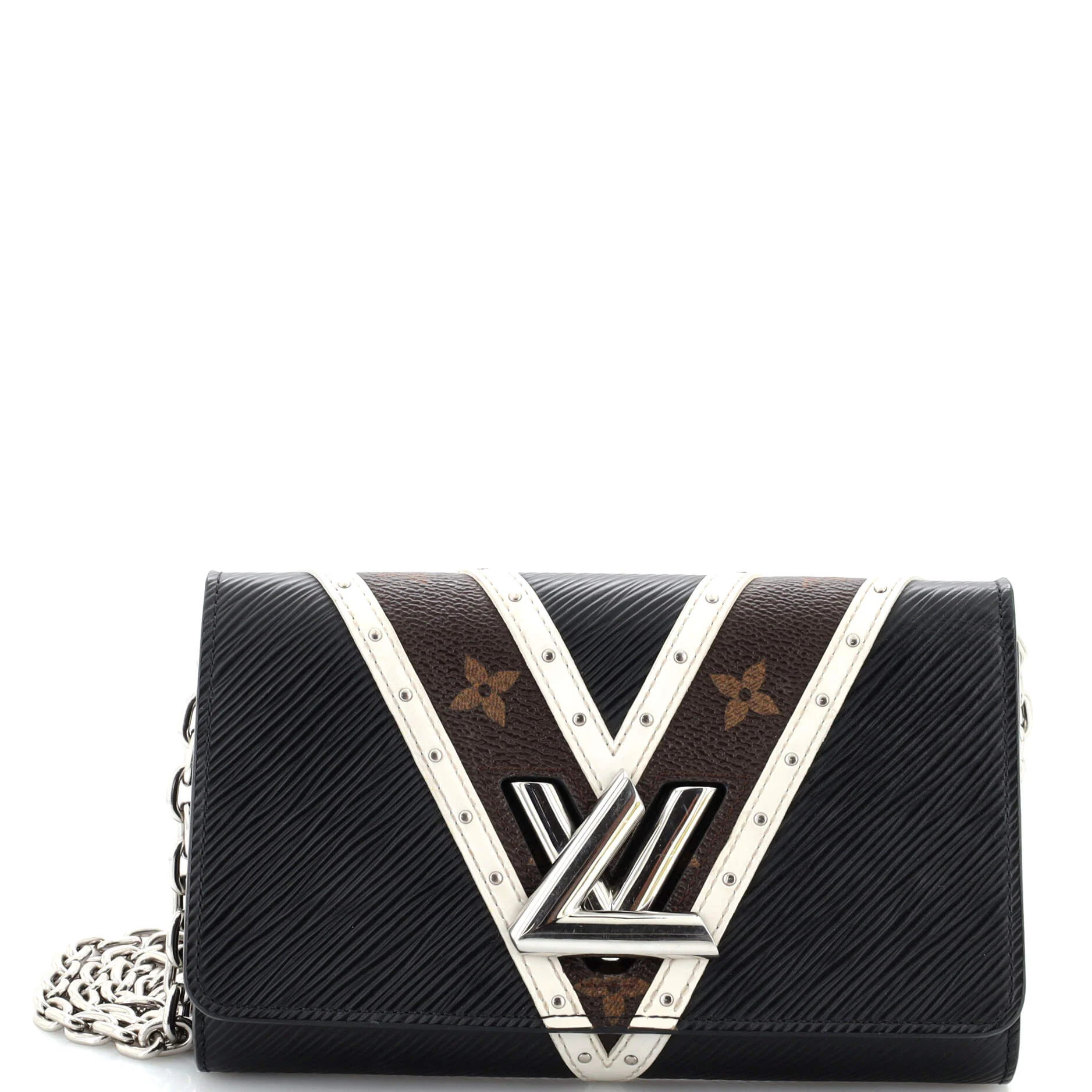 Twist Chain Wallet Epi Leather with Monogram Canvas and Studded Leather | Shop Simon