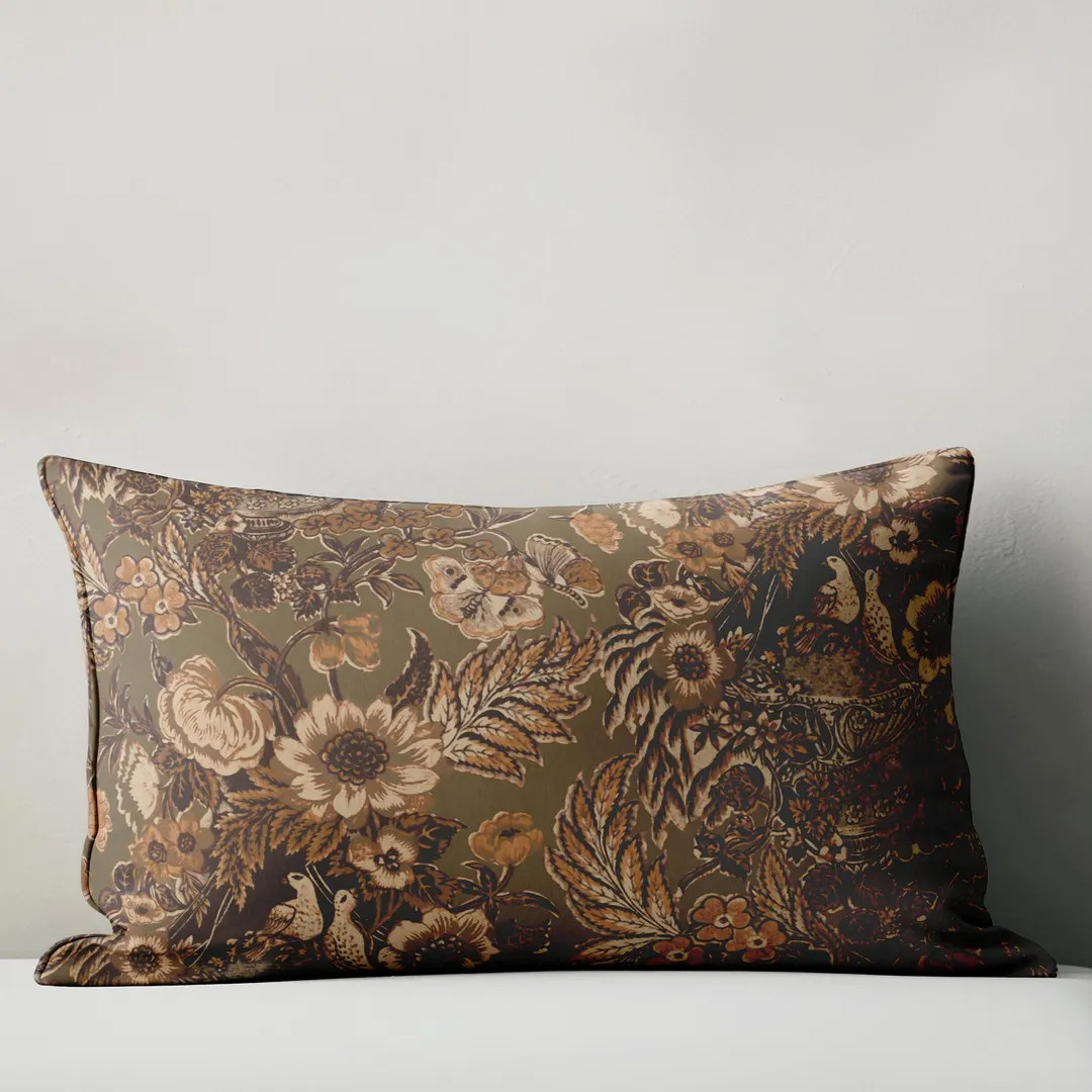 Tapestry Lumbar Pillow ⦁ Vintage-inspired Pattern Featuring Rich Olive Green, Caramel Brown, an... | Etsy (US)