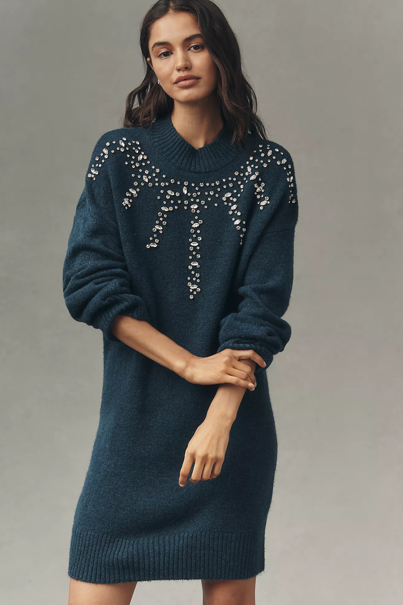 By Anthropologie Long-Sleeve Embellished Sweater Mini Dress | Anthropologie (US)