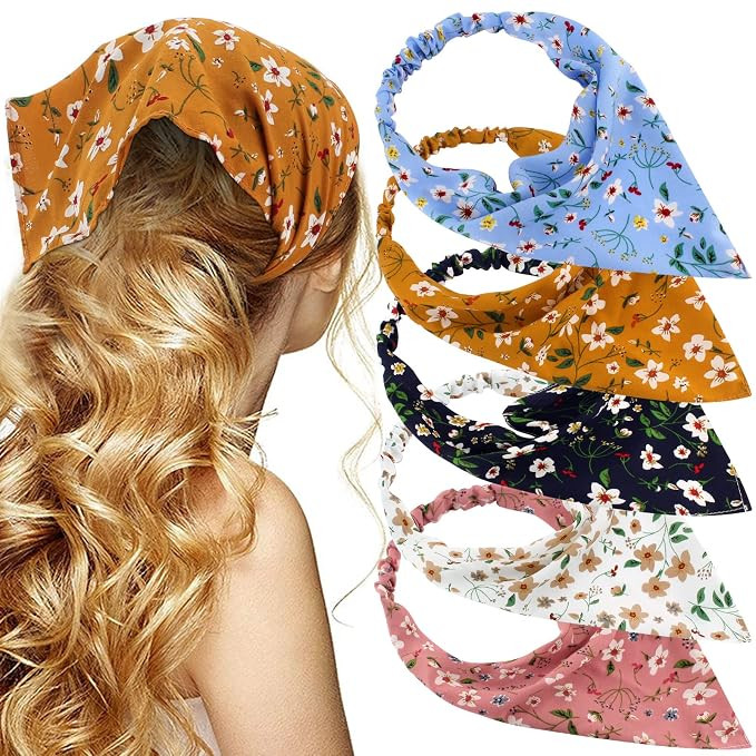 Floral Hair Scarf Headband 5 Pcs - Chiffon Boho Headbands for Women Elastic Head Bandana Floral B... | Amazon (US)