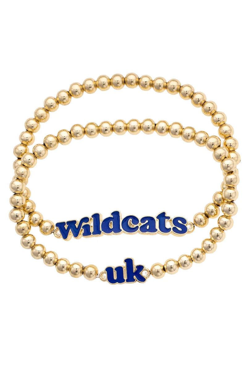 Kentucky Wildcats Slogan Ball Bead Bracelet Set of 2 in Blue/Shiny Gold | CANVAS