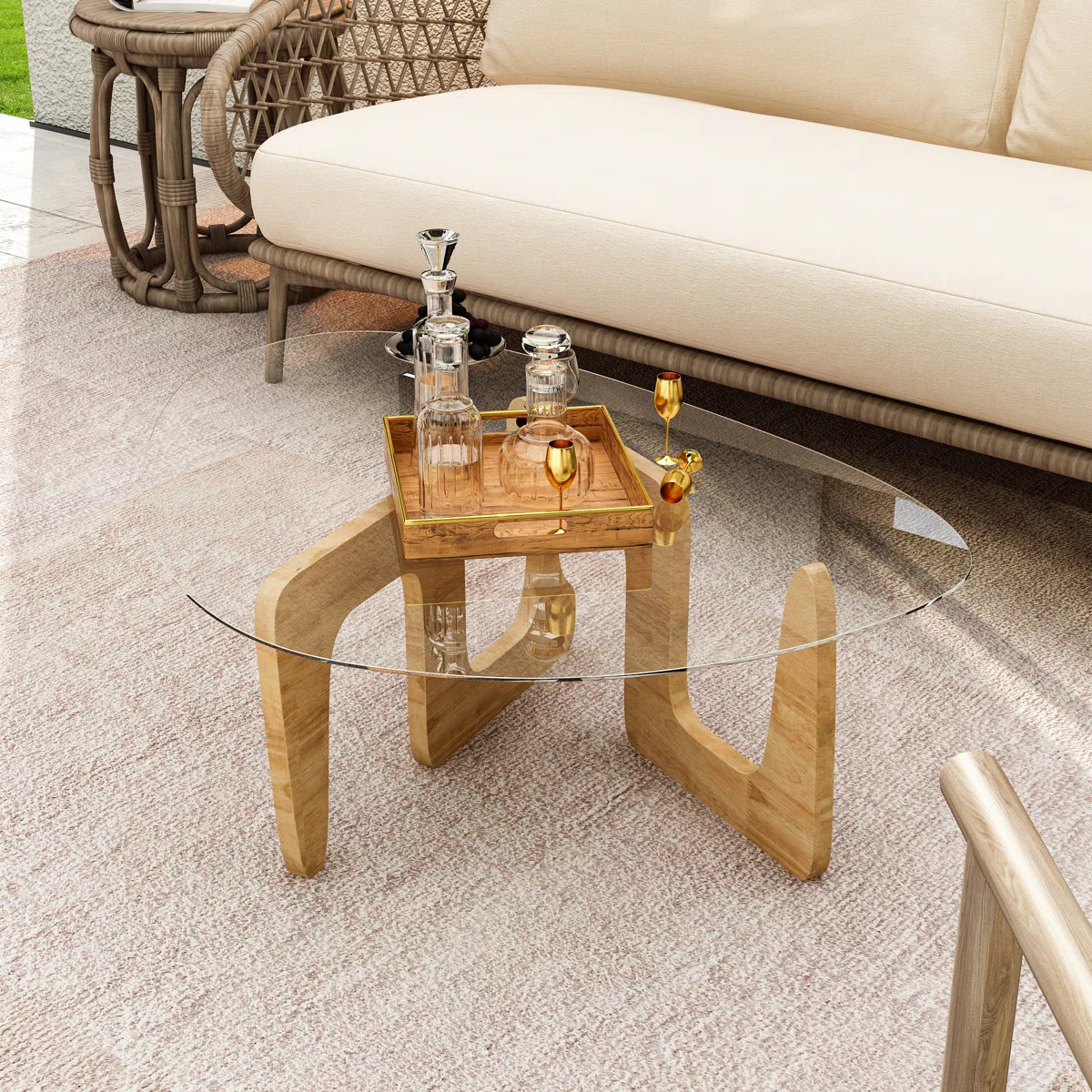Modern Irregular Glass Table Top Outdoor Patio Coffee Table | Wayfair North America