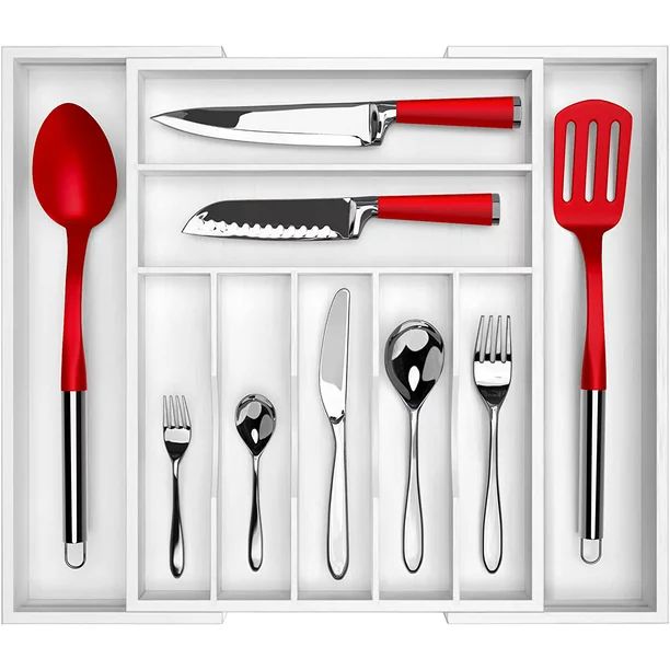 Bamboo Kitchen Drawer Organizer - Expandable Silverware Organizer/Utensil Holder and Cutlery Tray... | Walmart (US)