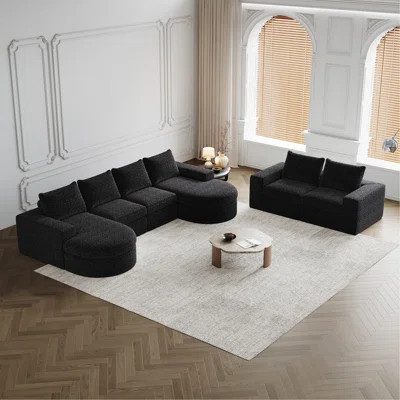 Chenille Cloud Curved Sectional Sofa With Chaise, L-Shaped Modern Upholstered Sectional Sofa With Six Modules , Chenille Sectional Sofa For Living Roo | Wayfair North America