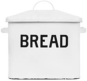 Creative Co-op Enameled Metal Distressed Bread Box with Lid, White | Amazon (US)