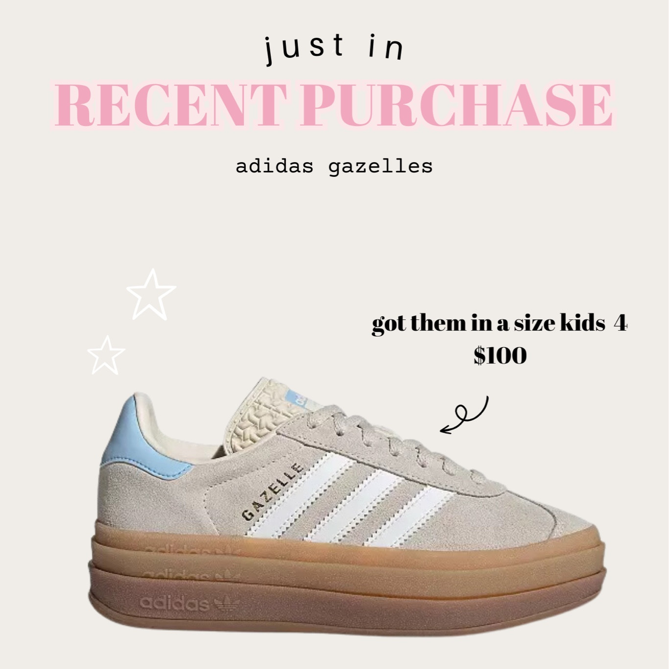 Itsliddystyle sharing RECENT PURCHASE! Kids Adidas Gazelles. (Size 4 which is equal to a 5.5 in women’s). Colorful sneakers. Summer sneakers. Adidas sneakers. Platforms sneakers. 

#LTKFindsUnder100 #LTKSeasonal #LTKSummerSales
