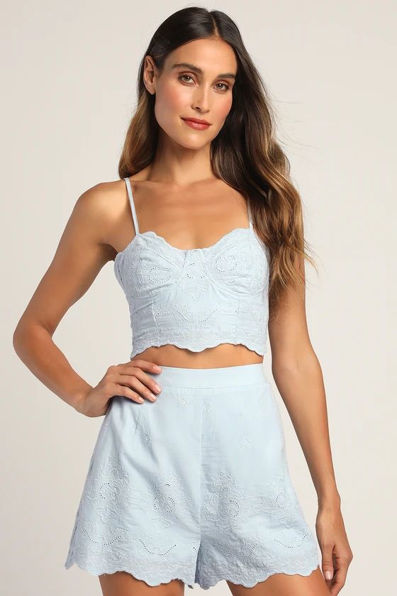 Summer Soiree Light Blue Embroidered Sleeveless Two-Piece Romper | Lulus (US)