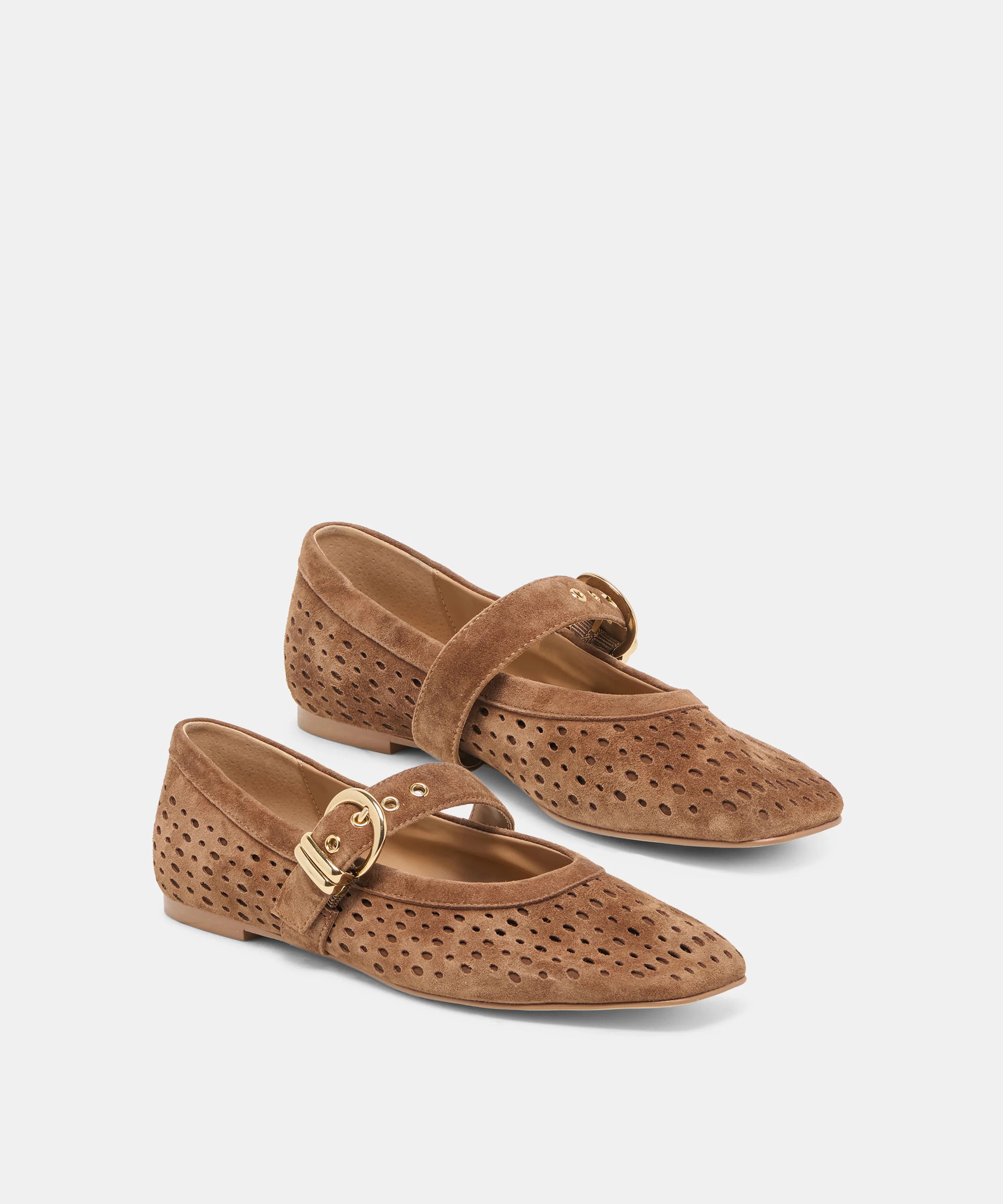 MIKELA Cocoa Perforated Suede Mary-Jane Ballet Flats | Dolce Vita | DolceVita.com