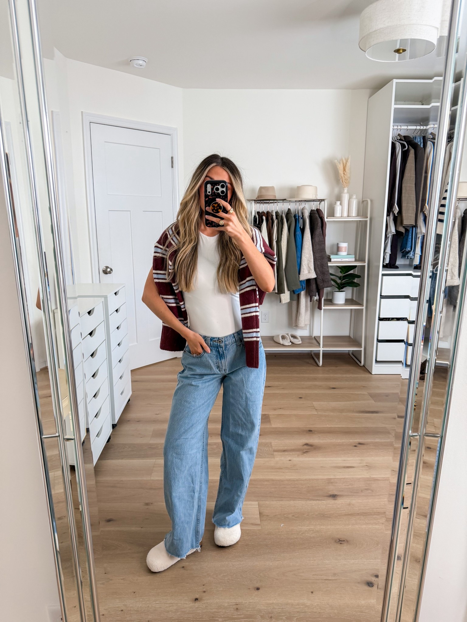 Cute & casual outfit inspo that will transition perfectly to spring! 
+ low rise loose jeans: 24 short
+ matte seamless bodysuit: xs 
+ Madeline stripe sweater: small
+ Sherpa clogs: true to size 

Mom outfit 
Weekend outfit 
Comfortable outfit 
Comfortable jeans 
Mom jeans 


#LTKootd #LTKmomlife #LTKdayinmylife