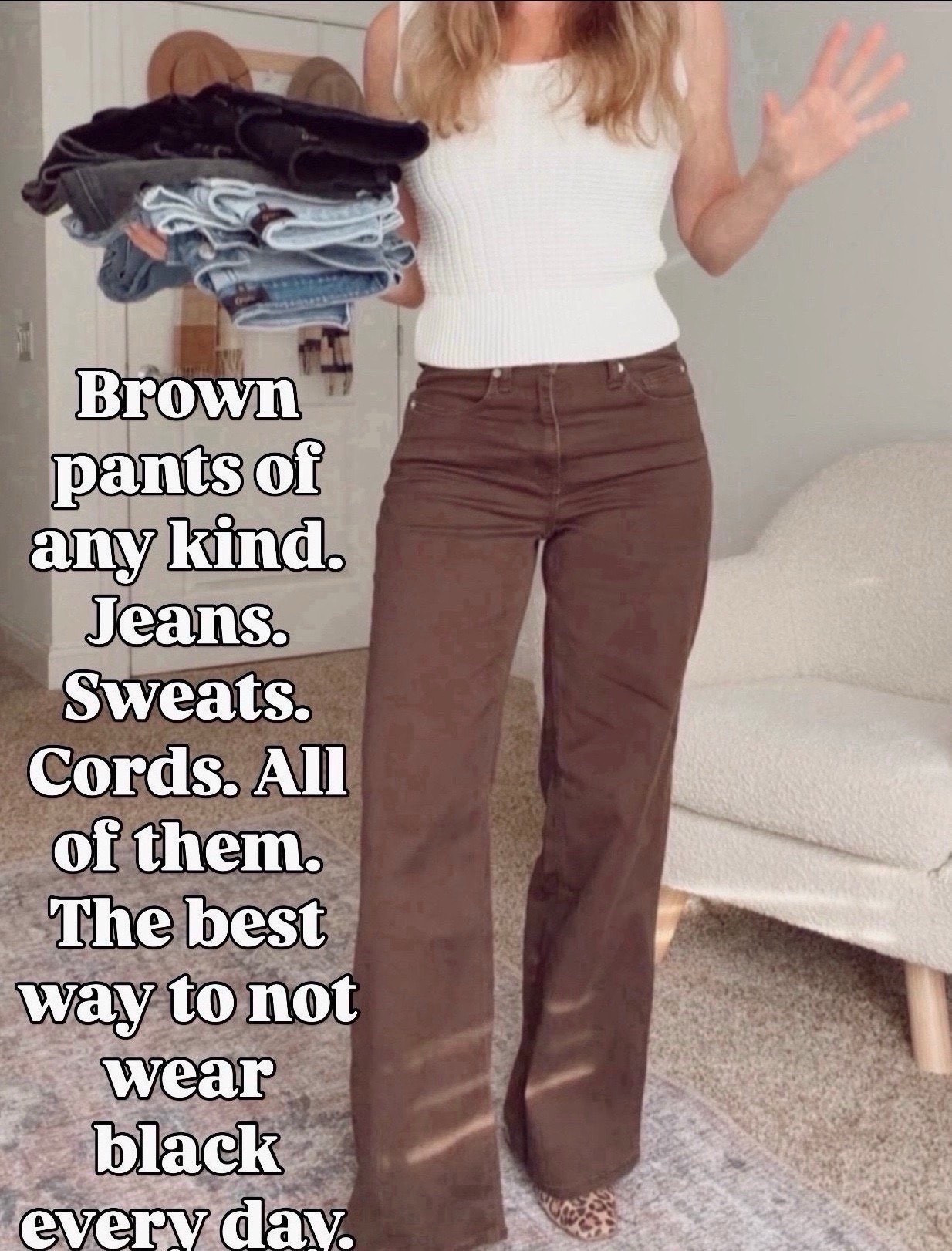 Brown has become my go-to swap when I don’t want to default to black. It still feels neutral but adds warmth and makes even basics look more styled.

brown pants outfit, neutral winter wardrobe, wide leg jeans, casual style over 40, everyday outfit ideas, brown over black, effortless Winter looks

#LTKOver40 #LTKHoliday #LTKSeasonal