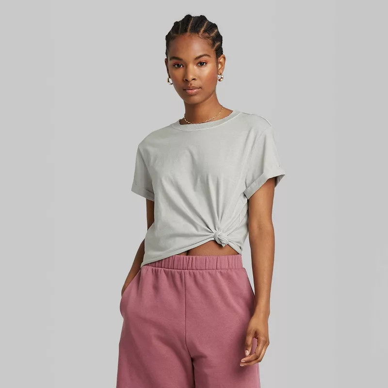 Women's Short Sleeve Roll Cuff Boxy T-Shirt - Wild Fable™ | Target