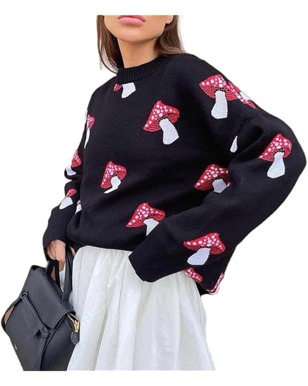 Apvirdy Mushroom Sweater Women Crewneck Long Sleeve Knit Sweater Loose Cute Graphic Pullover Swea... | Amazon (US)