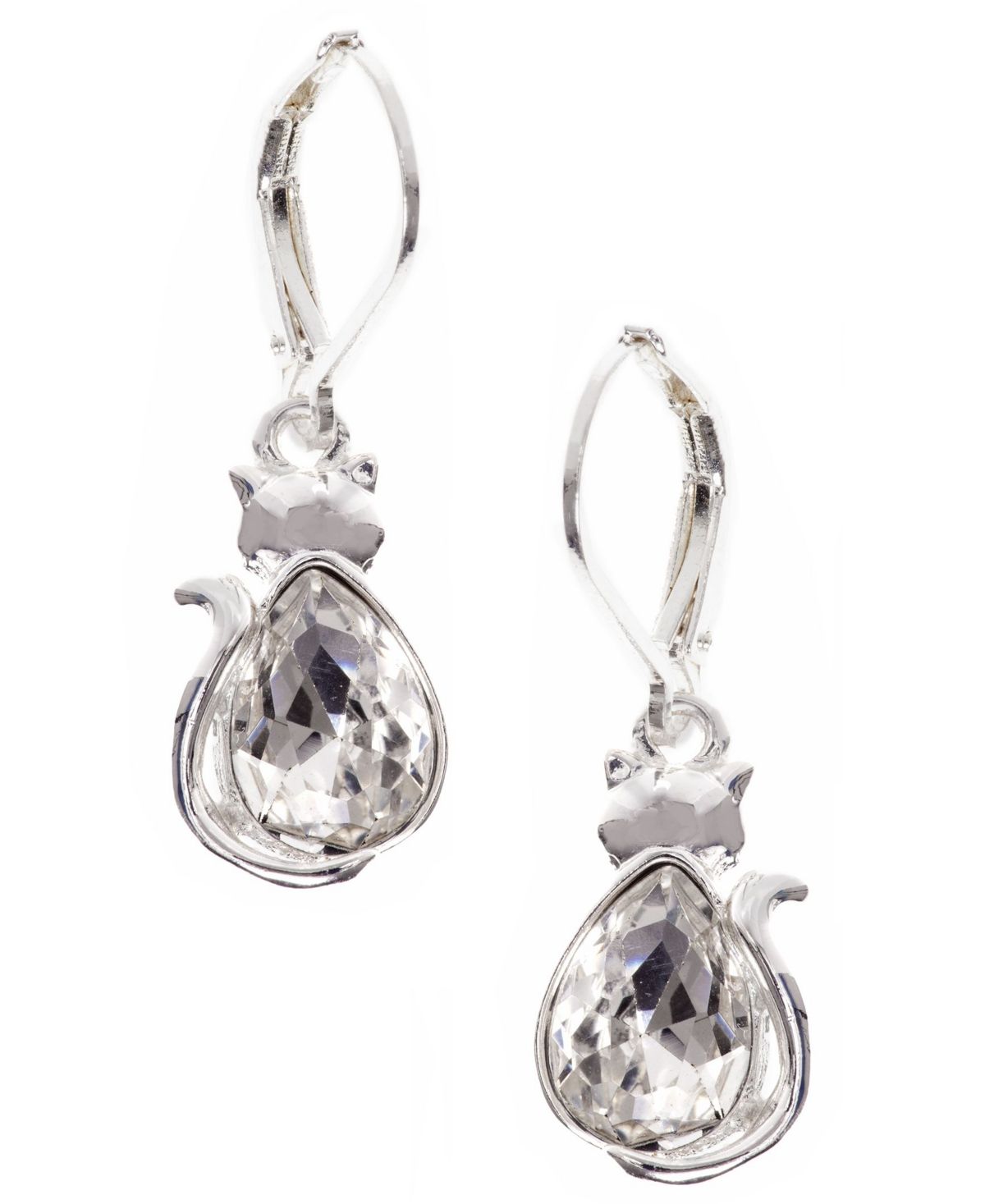 Pet Friends Jewelry Cat Stone Drop Earring - Silver-tone | Macy's