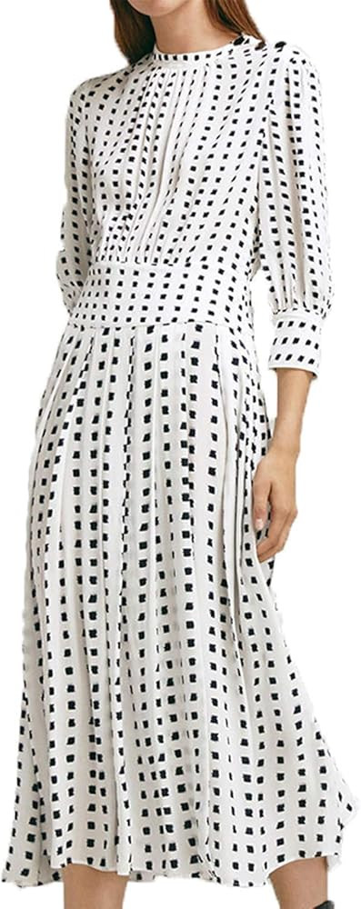 HaoDuoYi Womens Metallic Decorative Pleated Waist Slimming Long Sleeve Dress | Amazon (US)