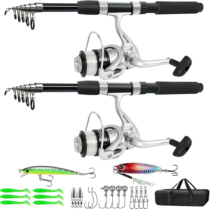 Fishing Pole Combo, 6.9ft 2Pcs Telescopic Rods Set, Collapsible Carbon Fiber Fishing Rods, 2PCS S... | Amazon (US)