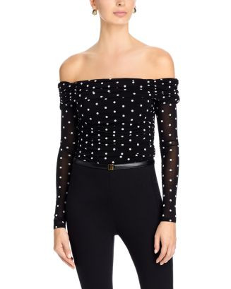 Off The Shoulder Polka Dot Mesh Top - Exclusive | Bloomingdale's (US)