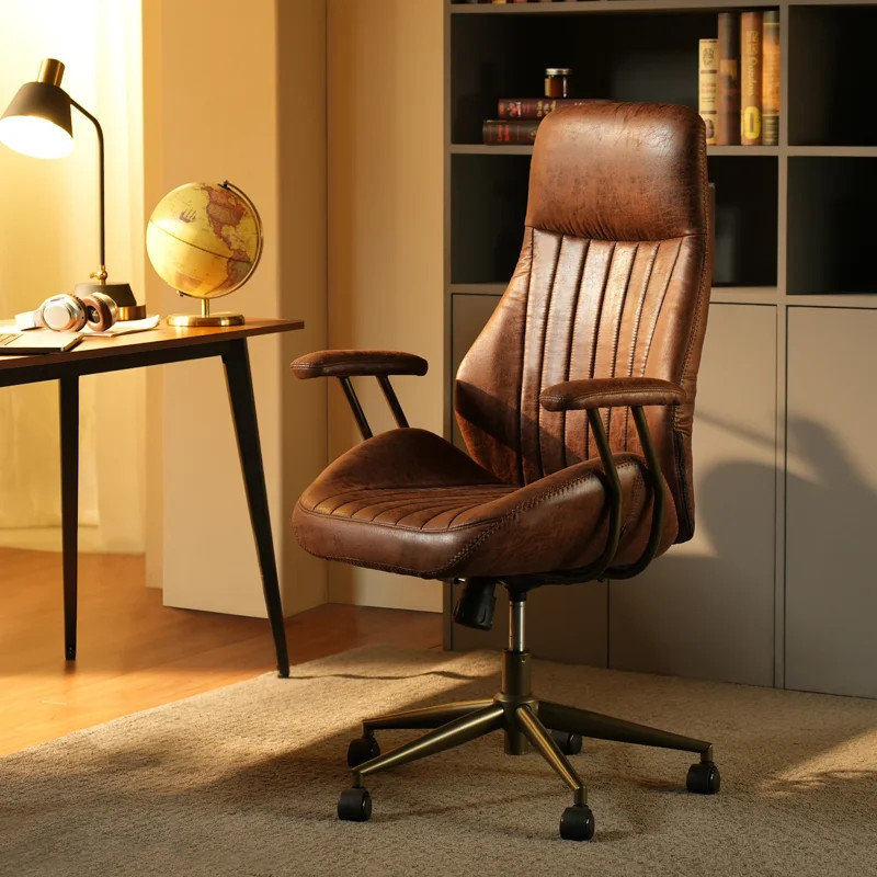 Daden Ergonomic Office Chair, Mid-century Modern Suede Chair With Lumbar Support, High Back Swive... | Wayfair North America