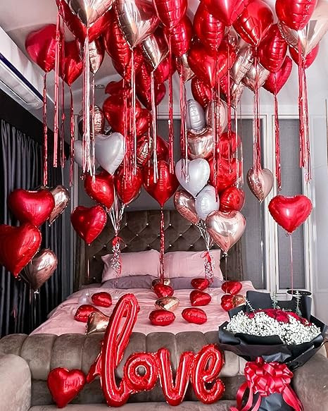Valentines Day Balloons Kit Anniversary Decorations with Love Foil Balloons Heart Foil Balloons R... | Amazon (US)