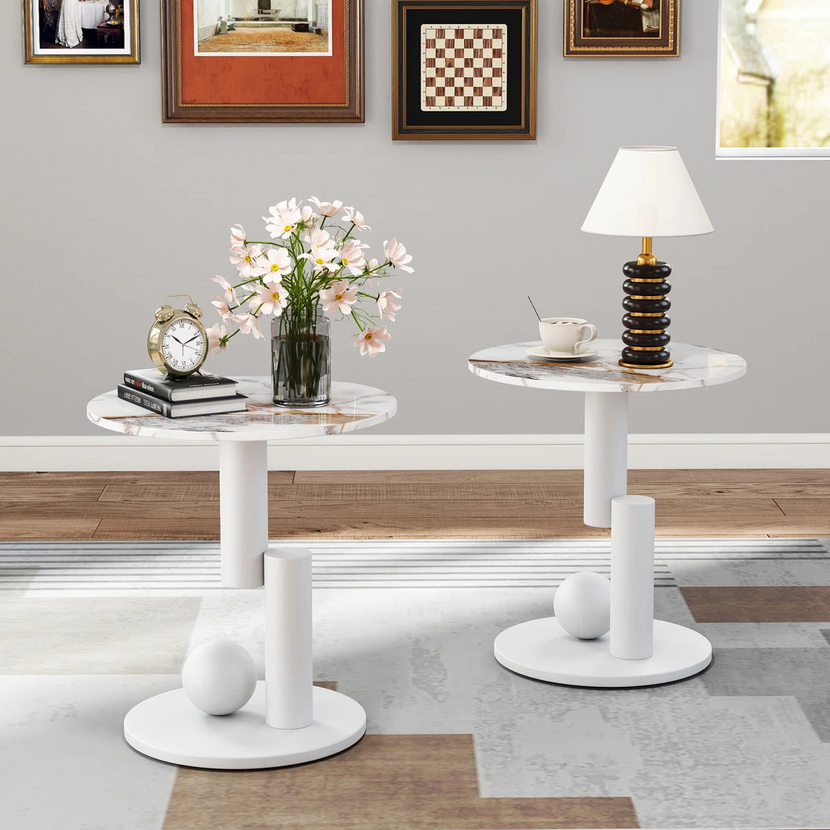 White Marble End Tables Set of 2, Nightstands for Living Room, Bedroom, Office (Set of 2) | Wayfair North America
