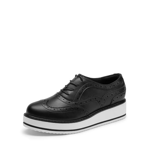 DREAM PAIRS Women's Platform Oxfords Lace-up Wingtips Round Toe Dress Shoes,Size 9.5,Black-PU,SDOX2405W | Amazon (US)