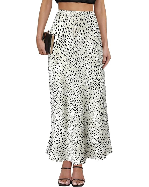 Women's Leopard Print Satin Maxi Skirt High Waisted Elastic Waistband Silk A-Line Casual Party 20... | Amazon (CA)
