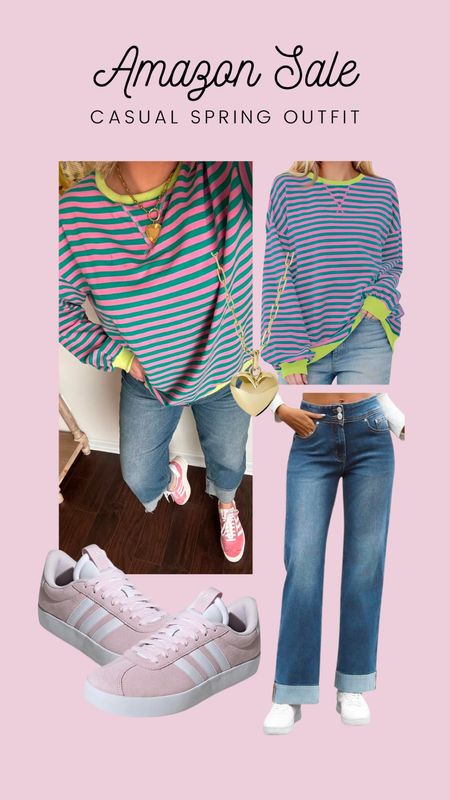 Amazon casual spring outfit on sale 🌷

Women’s fashion / cuffed jeans / mom jeans / amazon jeans / amazon fashion / amazon outfit / amazon sale / spring sweater / striped sweater / blue jeans / adidas sneakers / spring sneakers / gold necklace / heart necklace / everyday outfit / spring styles / casual fashion / mom on the go / running errands / mom fashion / mom outfit idea 

#LTKSeasonal #LTKsalealert #LTKstyletip