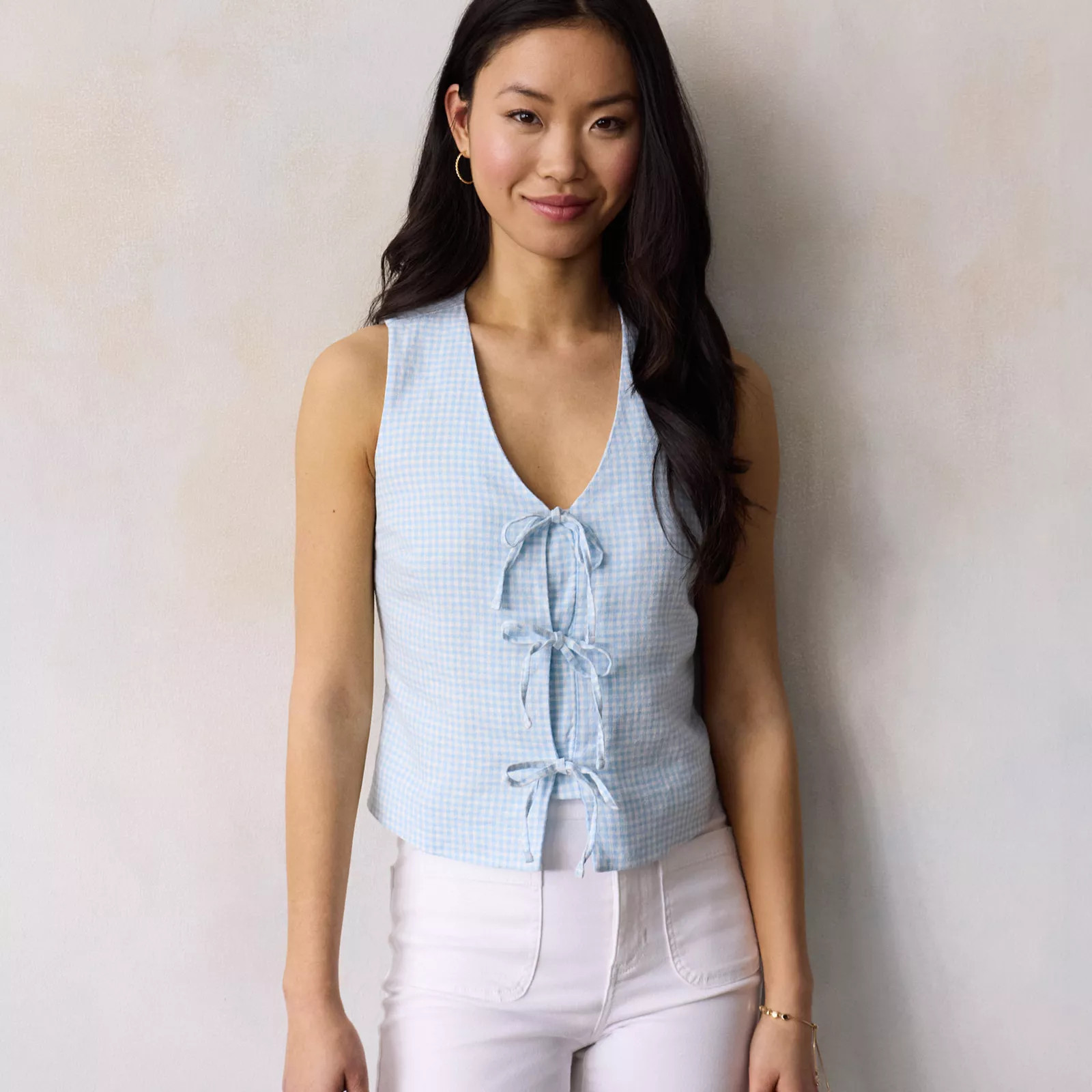 Women's LC Lauren Conrad Tie Front Vest, Size: XXL, Ginghamita | Kohl's