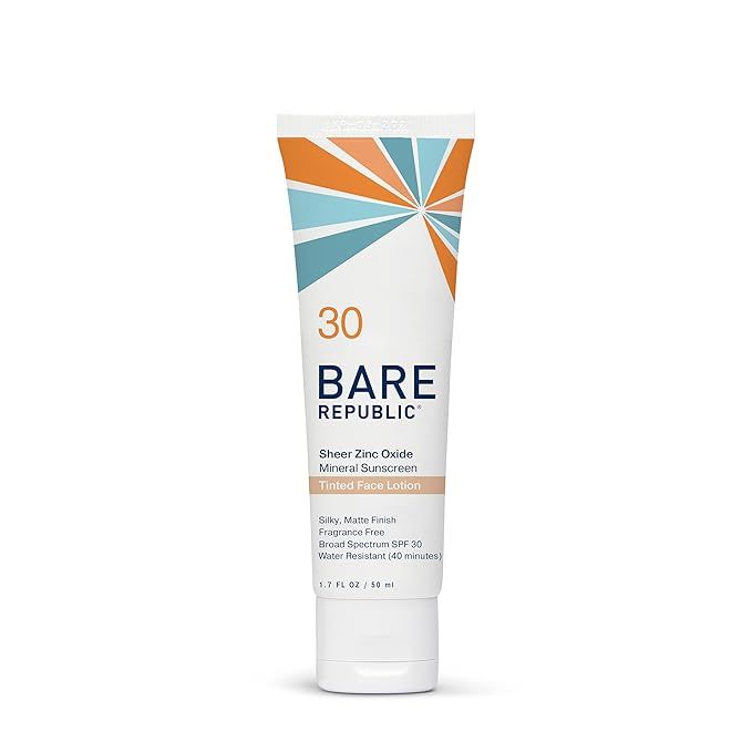 Bare Republic Tinted Mineral Sunscreen SPF 30 Sunblock Face Lotion, Sheer and Non-Greasy Finish, ... | Amazon (US)