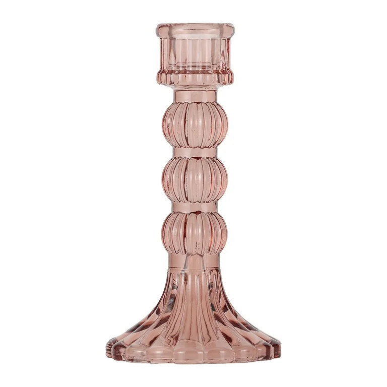 Home Decor Collection Sterling & Noble Home Translucent Pink Glass Tabletop Taper Candle Holder, ... | Walmart (US)