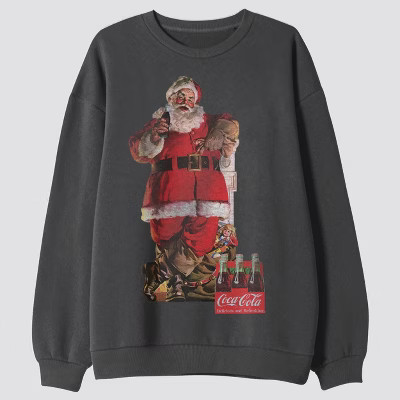 Men's Coca-Cola Santa Crewneck Graphic Sweatshirt - Dark Gray M | Target