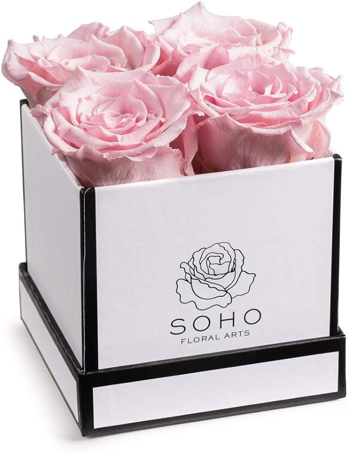 Soho Floral Arts | Roses in A Box | Real Roses Last A Year or More (White Square 4ct, Pink) | Val... | Amazon (US)