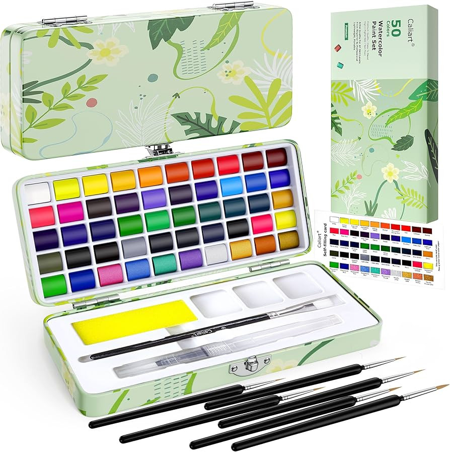 Caliart Watercolor Paint Set, 50 Colors Portable Travel Water Color Palette Kit with Detail Paint... | Amazon (US)