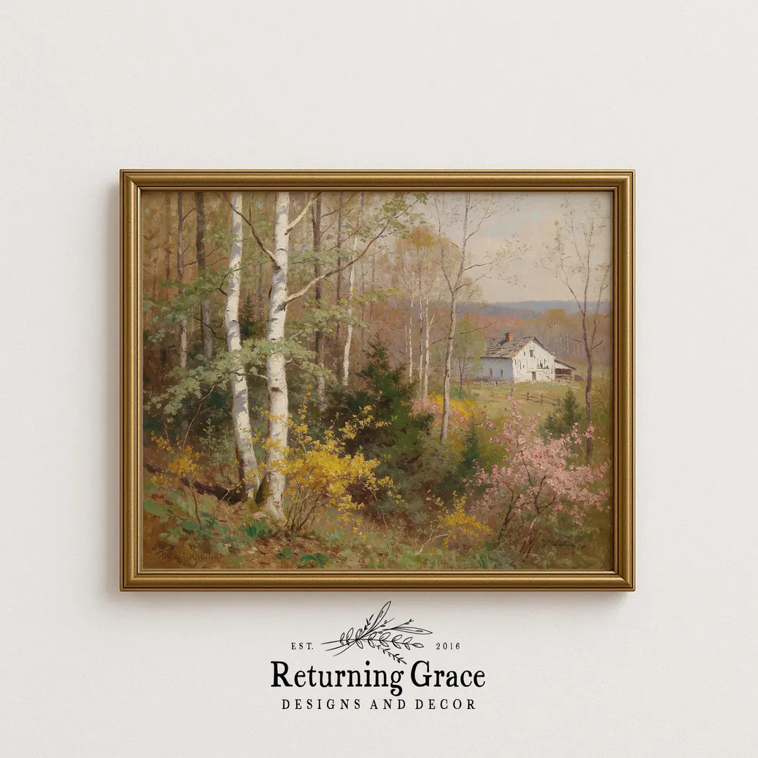 Vintage Cottage Landscape Print, Cottagecore Art, Spring Garden Art (digital Download), Barn in S... | Etsy (US)