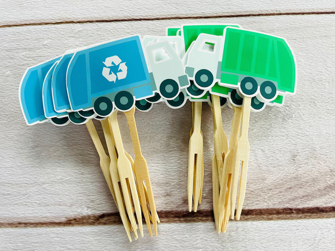 Trash Truck Party Cupcake Toppers - Recycling Party Cupcake Toppers, Trash Party Decorations, Tra... | Etsy (US)