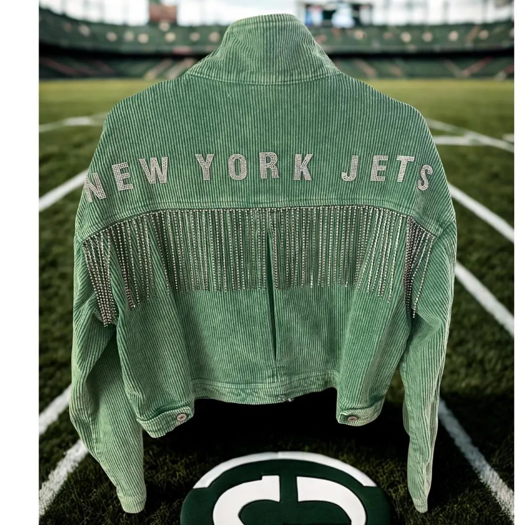 Bling Team Jacket – Custom Green Corduroy With Fringe & Patches | Game Day Spirit Wear - Etsy | Etsy (US)