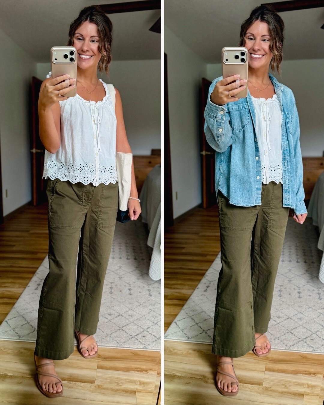 small in my denim shirt, xs in my little white top (sold out—linked similar). 24 short/petite in my pants and 6 in my croc sandals.

#LTKPetite #LTKSeasonal #LTKootd
