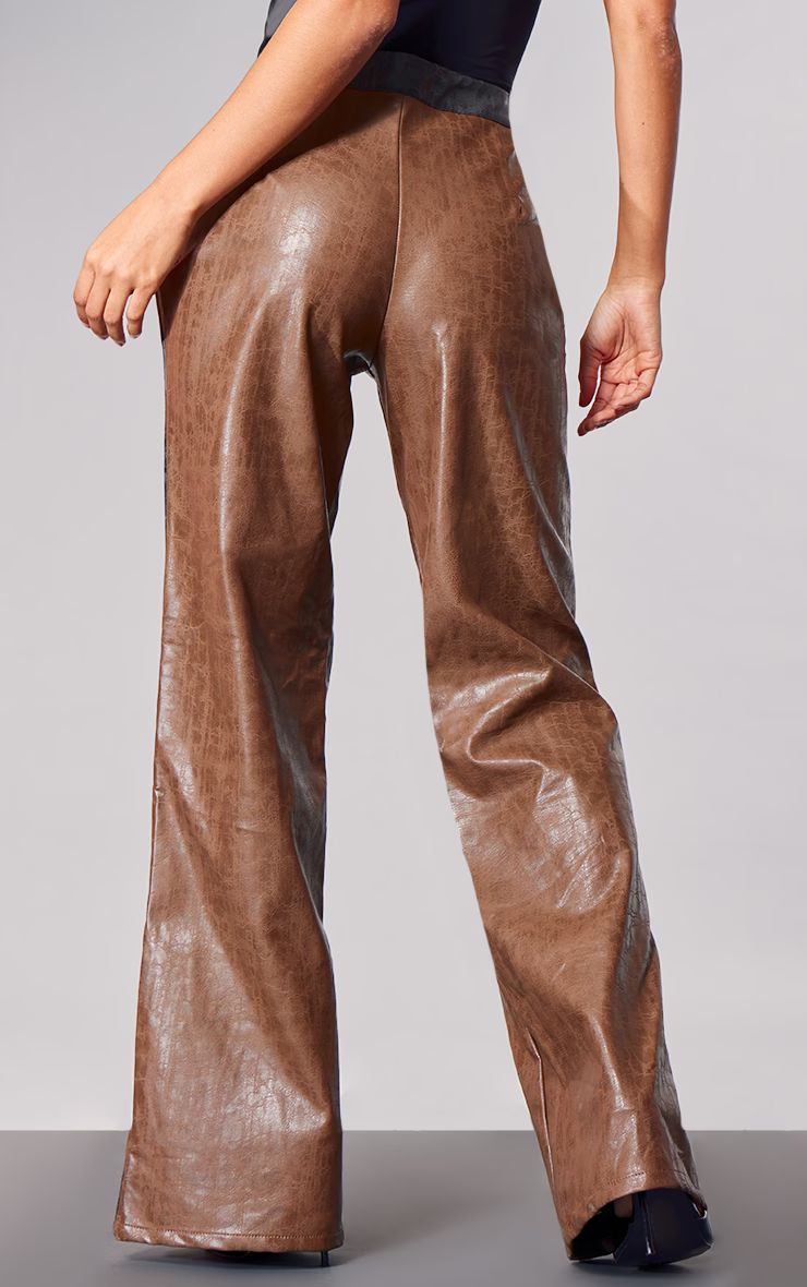 PLT Label Chocolate Biker Detail Faux Leather Pants | PrettyLittleThing US