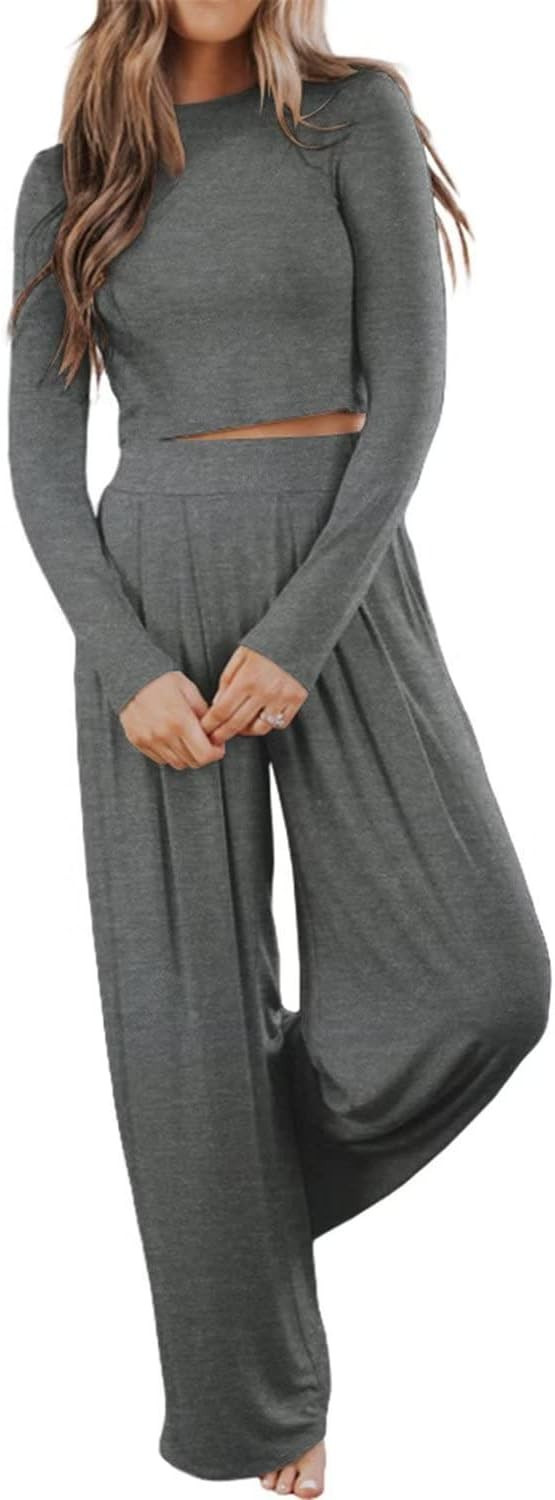 Ezbelle womenss Fall Fashion Lounge Sets Pajama Two Piece Cropped Pullover Jammies Outfits Casual... | Amazon (US)