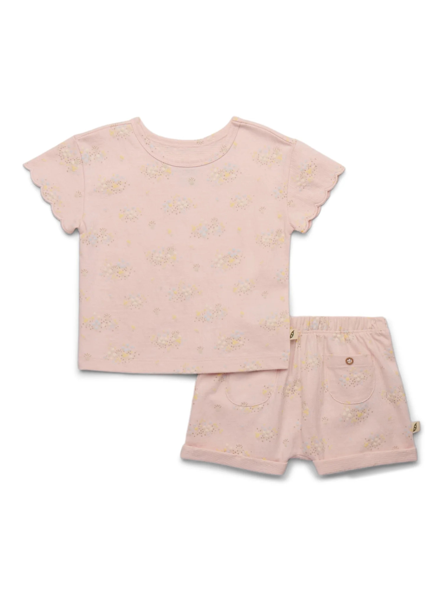 easy-peasy Baby Girls Crinkled Knit Scallop-Trim T-Shirt and Shorts with Pockets Set, 2-Piece, Si... | Walmart (US)