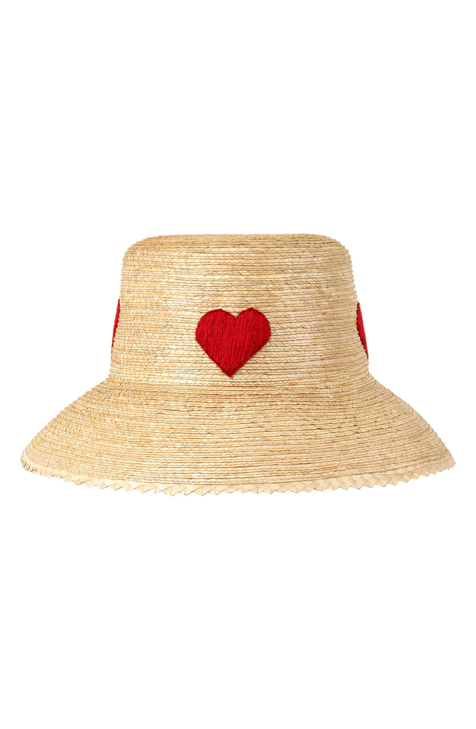 Embroidered Heart Palm Straw Bucket Hat | Nordstrom