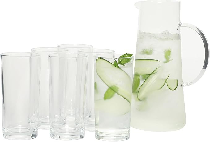 Gibson Home Boozy Brunch 7 Piece Glass Pitcher & Tumbler Set – 1.5L Pitcher with Six 13–14oz ... | Amazon (US)