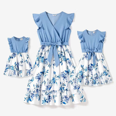 PATPAT Mommy and Me Dresses Matching Set Ruffle Flutter Short Sleeve Floral Dress Mom Baby Girl Boho Midi Dresses. (lightskyblue, Baby Girl: 12-18M) | Target