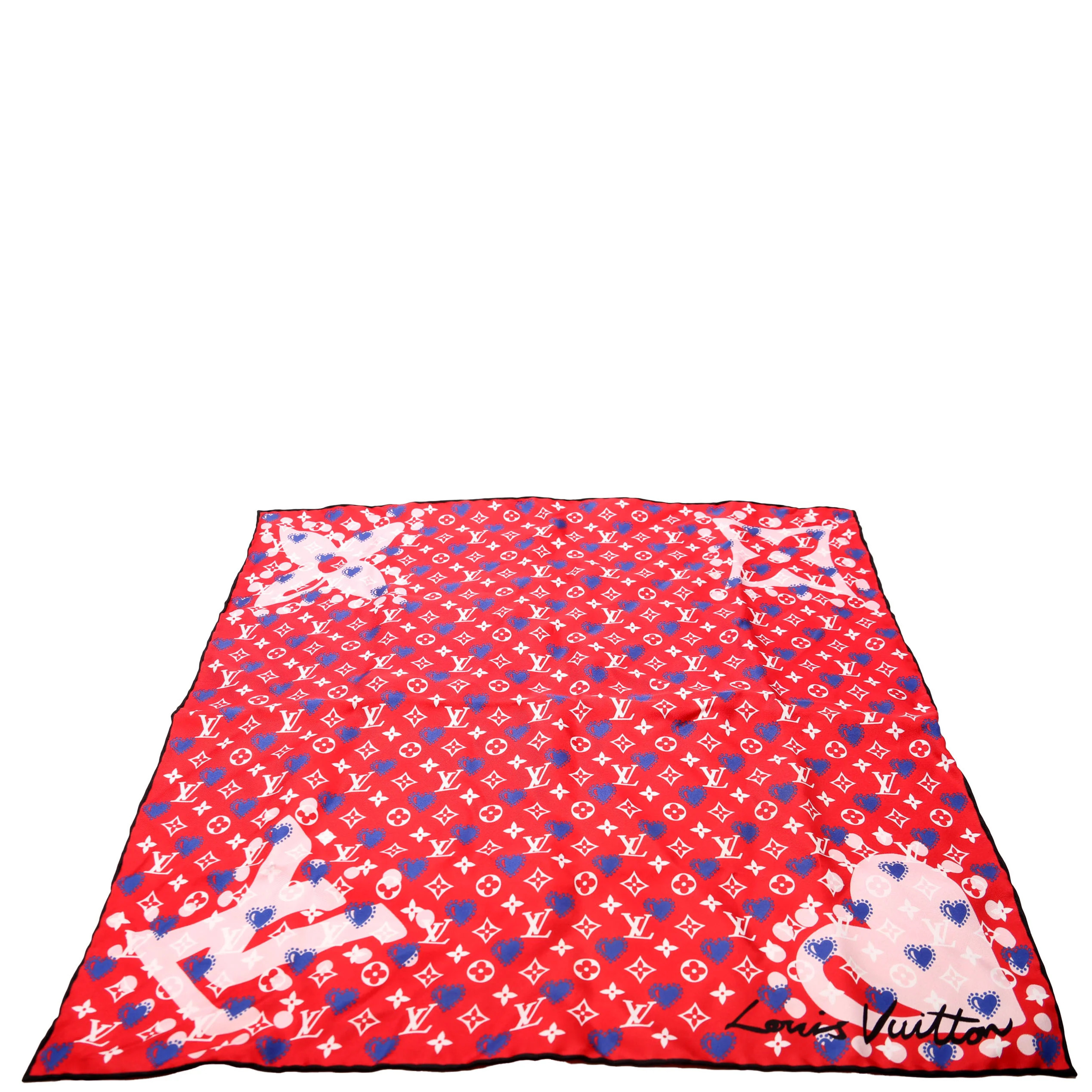 'I LV U' Square 45 Silk Scarf Red/Multicolor | Keeks Designer Handbags