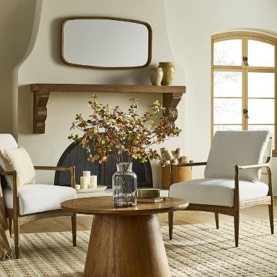 Boucle Upholstered Accent Arm Chair with Brass Details - Natural/Aged Oak - Hearth & Hand™ with... | Target