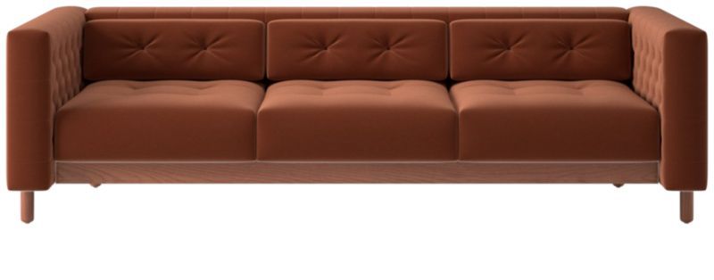 Marconi Modern 3-Seater Tufted Rust Velvet Sofa | CB2 | CB2